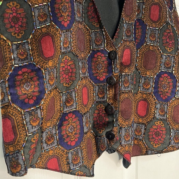 Creazioni Effeci Batik Womens Medium Beaded Vest Retro Brown Funky 70s Bohemian - Picture 9 of 9